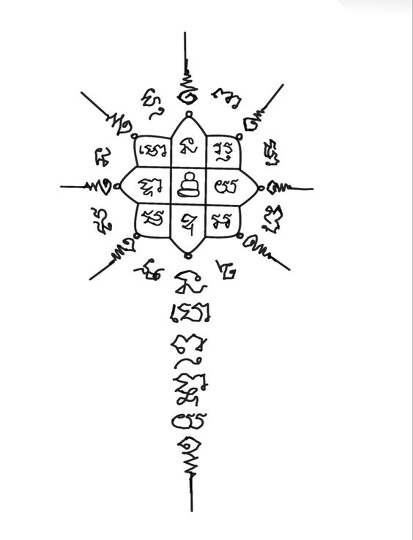 Tatouage mantra pour la vitalité, la guérison et la résistance contre les maladies.